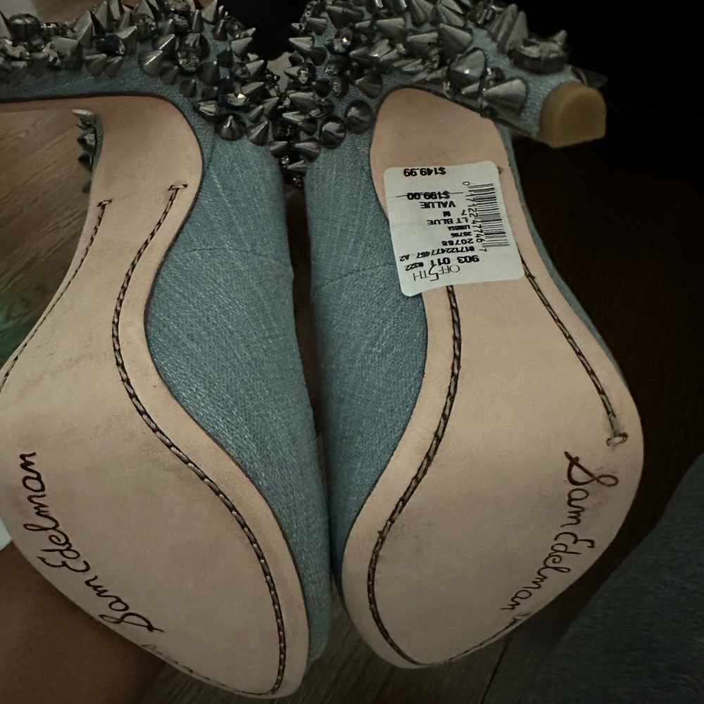 Sam Edelman Blue Silver Spiked Heels - Picture 4 of 4